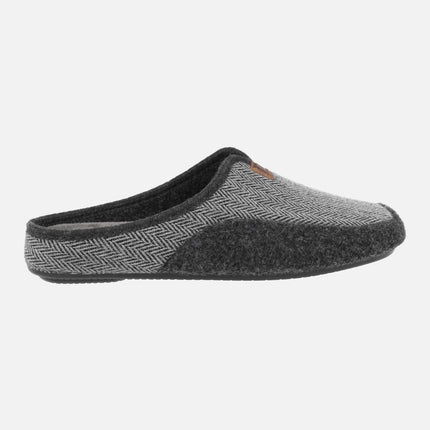 Men's open heel House Slippers in felt and fabric