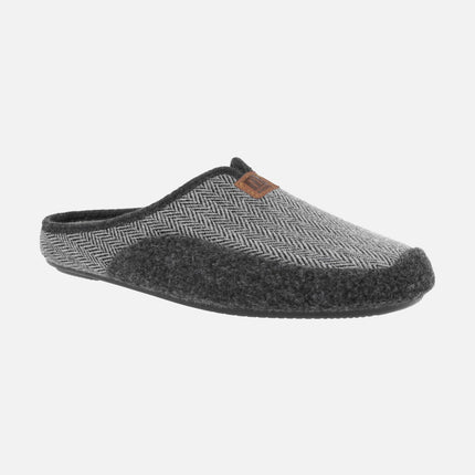 Men's open heel House Slippers in felt and fabric