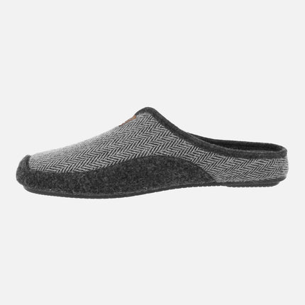 Men's open heel House Slippers in felt and fabric