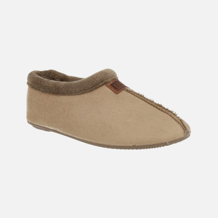 Zapatillas de casa cerradas para mujer en afelpado camel con ribete de pelo