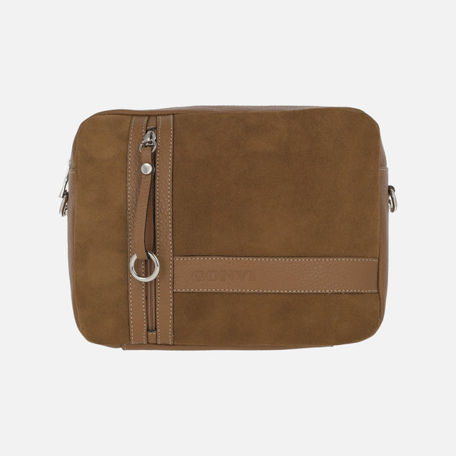 Brown crossbody bags in suede and leather combination