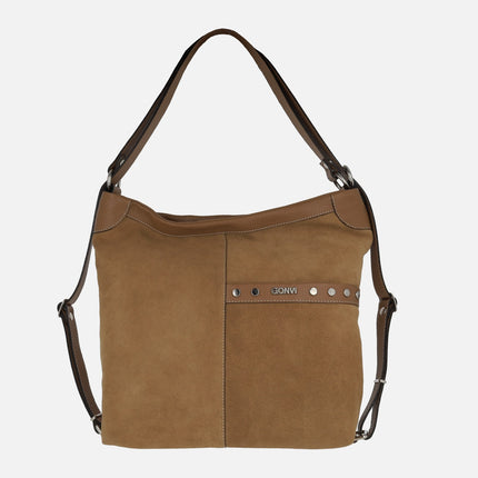 Leather shoulder bags convertible into backpacks