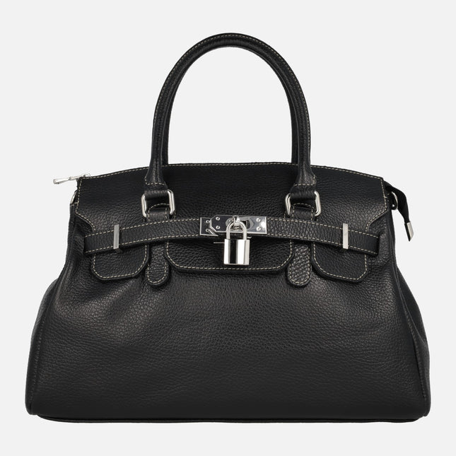 Hermés-style leather bags with two handles and lock