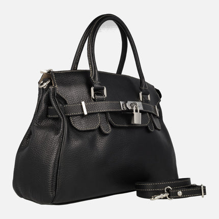 Hermés-style leather bags with two handles and lock