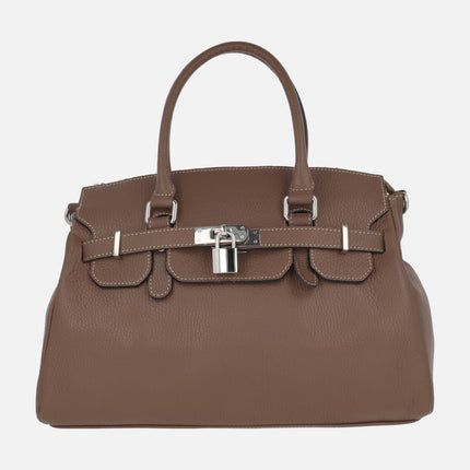 Hermés-style leather bags with two handles and lock