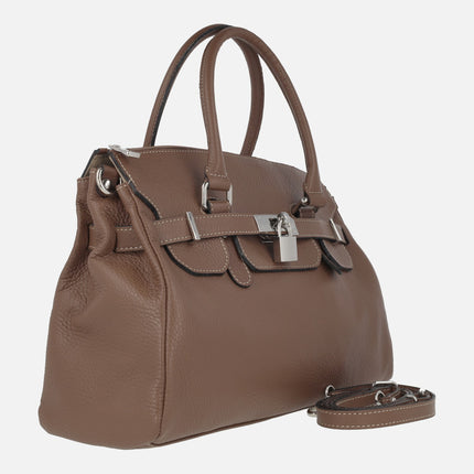 Hermés-style leather bags with two handles and lock