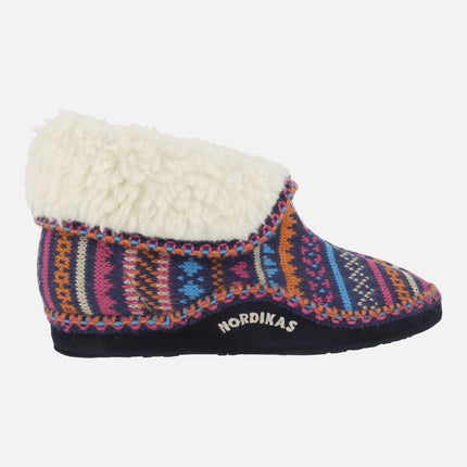 Closed house slippers for women in wool Candanchu Navy 