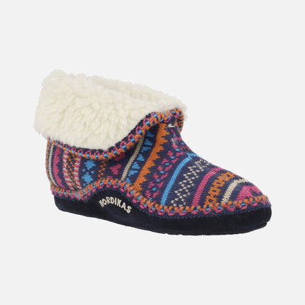 Closed house slippers for women in wool Candanchu Navy 