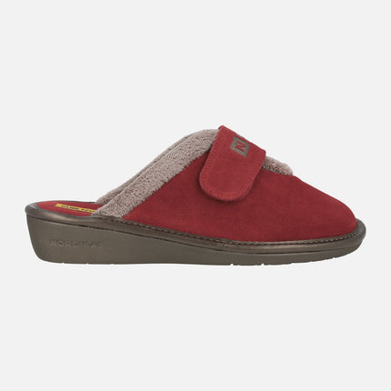 Women's suede house slippers with velcro closure