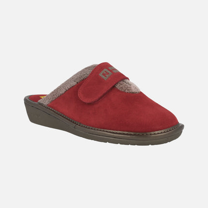 Women's suede house slippers with velcro closure