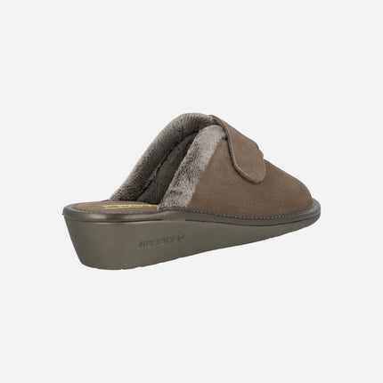 Women's suede house slippers with velcro closure