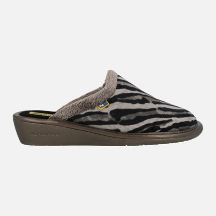 Animal print house slippers Tanzania grey