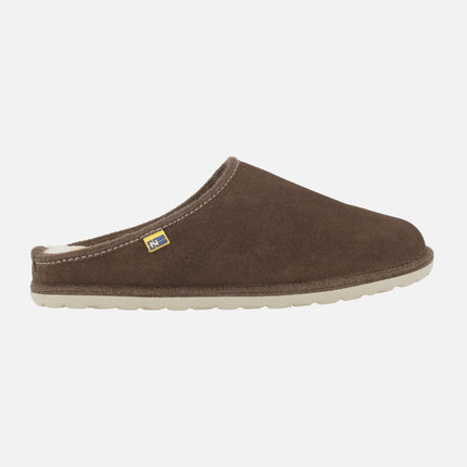 House slippers for men in leather suede with wool lining