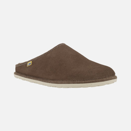 House slippers for men in leather suede with wool lining