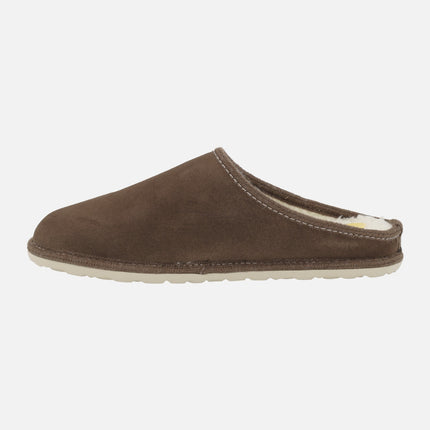 House slippers for men in leather suede with wool lining