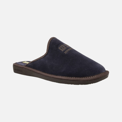 Men's navy blue suede leather house slippers