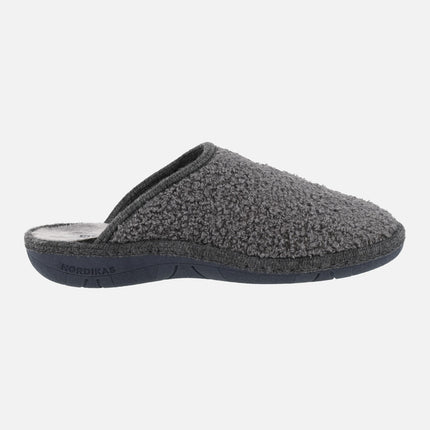 House slippers for men in teddy grey fabric