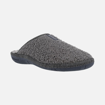 House slippers for men in teddy grey fabric