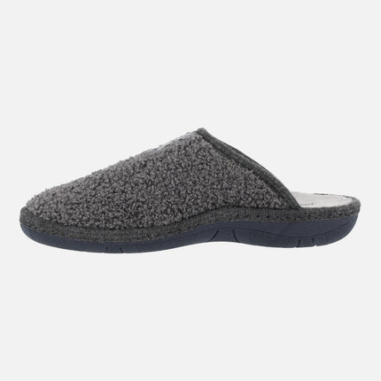 House slippers for men in teddy grey fabric