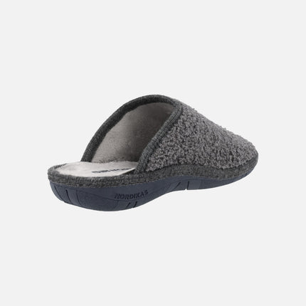 House slippers for men in teddy grey fabric