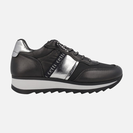 Black sneakers with silver details by Cetti