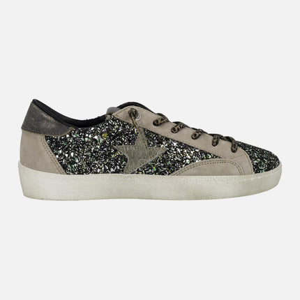 Combined sneakers in glitter and animal print