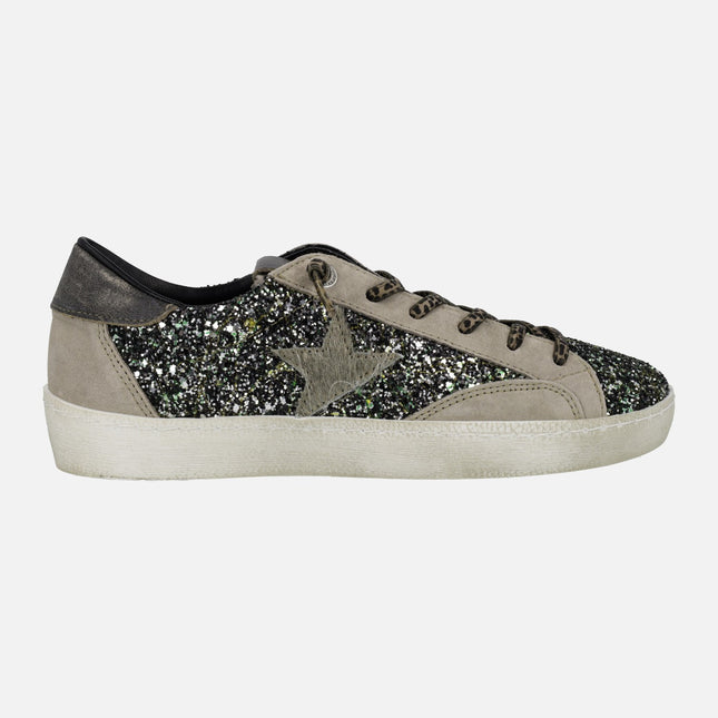 Zapatillas deportivas combinadas en glitter y animal print