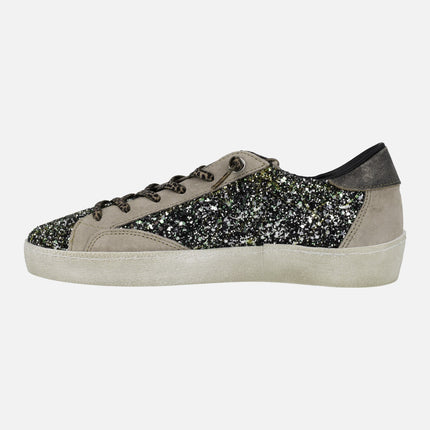 Combined sneakers in glitter and animal print