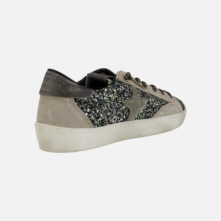 Combined sneakers in glitter and animal print