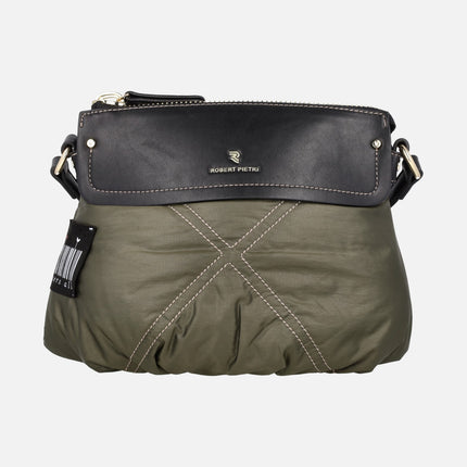 Crossbody bags in green padded nylon fabric