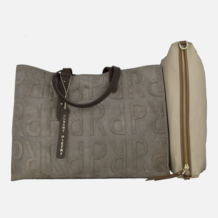 Bolsos de piel serraje taupe con dos asas Vanity