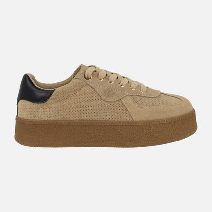 Noble beige platform Sneakers in beige suede