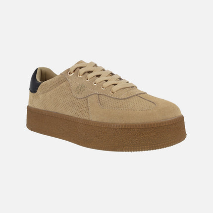 Noble beige platform Sneakers in beige suede