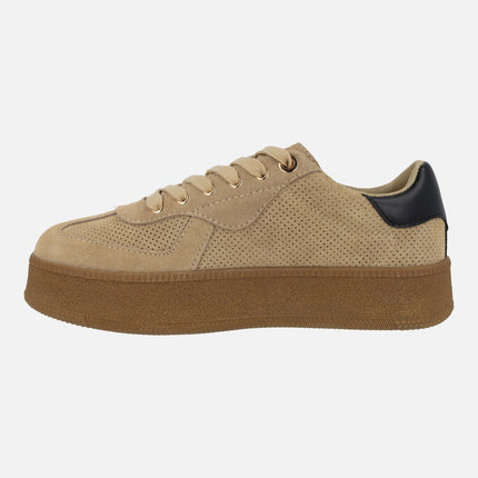 Noble beige platform Sneakers in beige suede