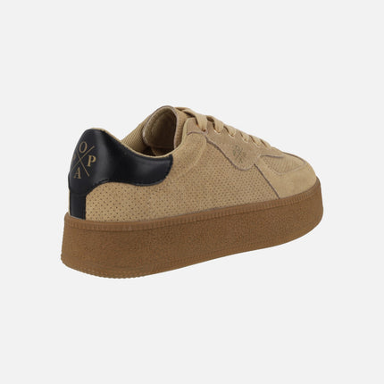 Noble beige platform Sneakers in beige suede