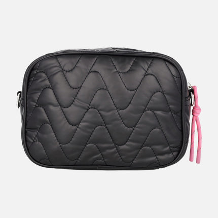 Bolsos bandolera Noco en tejido acolchado negro con detalles fucsia