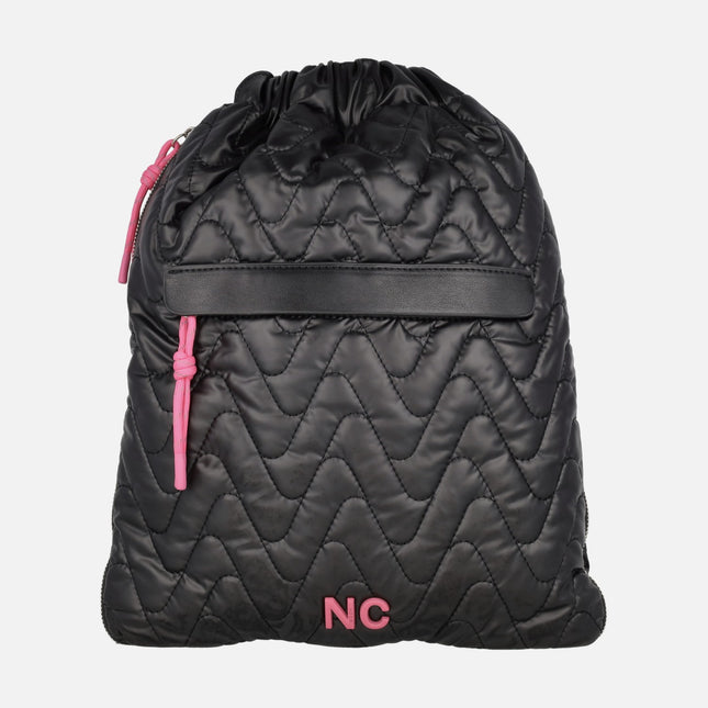 Mochilas Noco en tejido acolchado negro con detalles fucsia