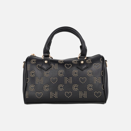 Mini Bowling Bags with letters and hearts in golden studs by Noco