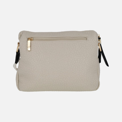 Bolsos bandolera Noco en piel vegana efecto grabado beige con detalles en negro