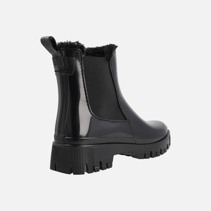 Colden black Chelsea style rain booties with fur lining