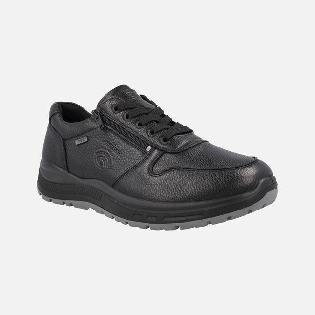 Black leather sneakers with zipper and tex membrane