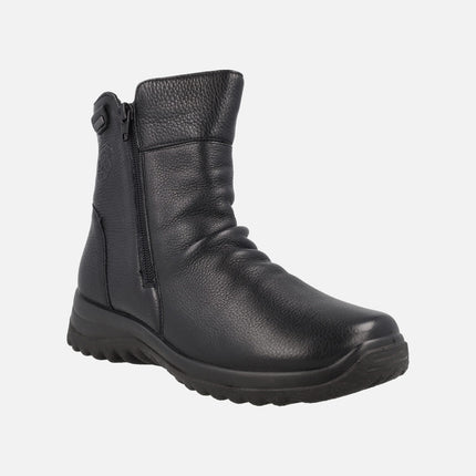 Black leather ankle boots with side zippers and TEX membrane