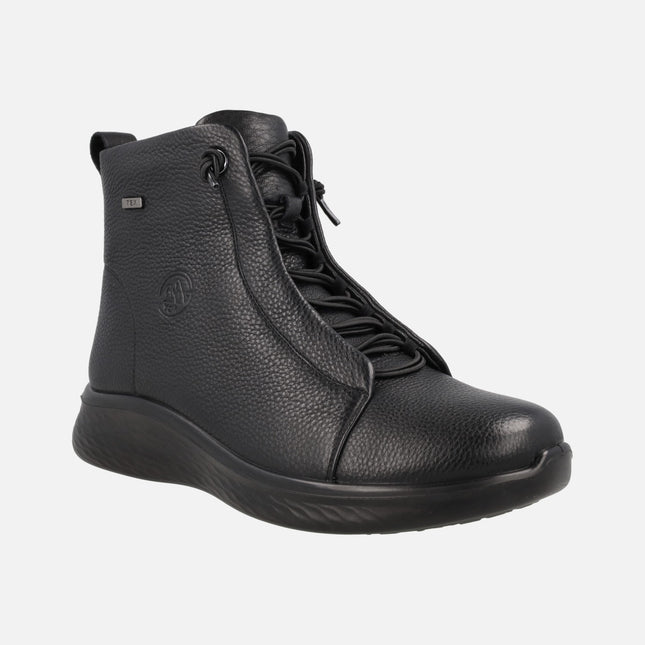 Black leather ankle boots with elastics and tex membrane