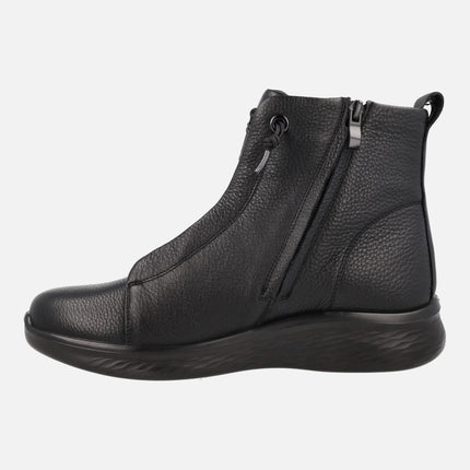 Black leather ankle boots with elastics and tex membrane