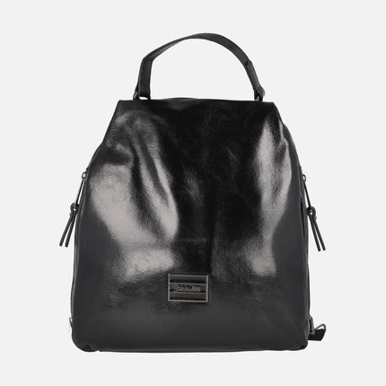 Almeria backpacks in black patent leather effect