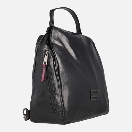 Almeria backpacks in black patent leather effect