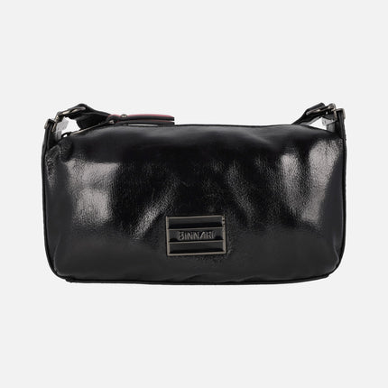 Bolsos bandolera Almería en tejido acharolado negro