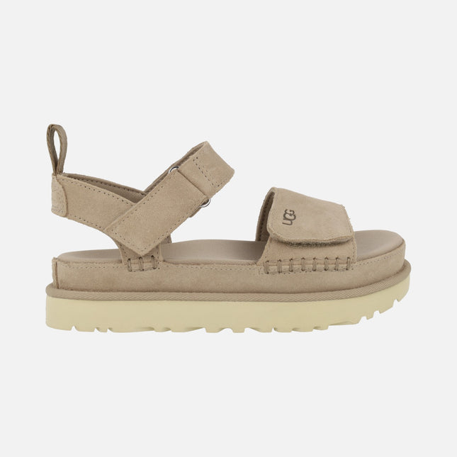 Ugg Goldenstar sand suede sandals with velcro closure