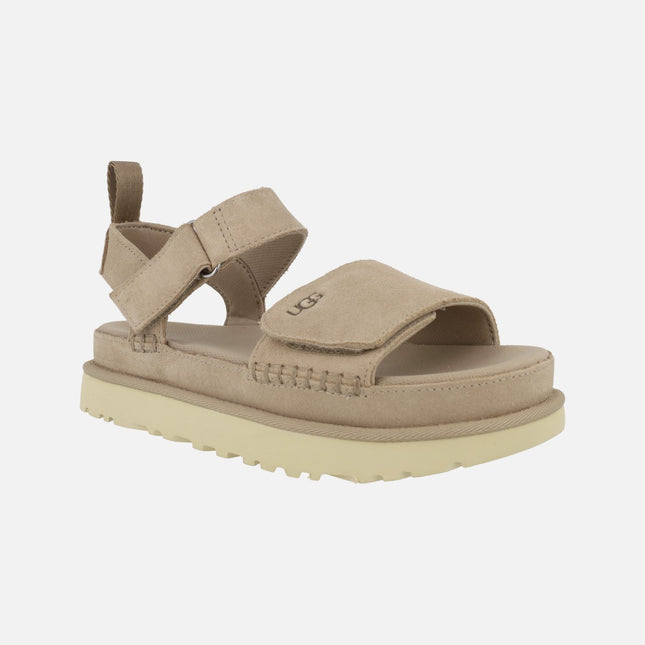 Ugg Goldenstar sand suede sandals with velcro closure