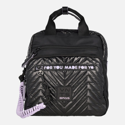 Ventis backpacks in black padded fabric with mauve details